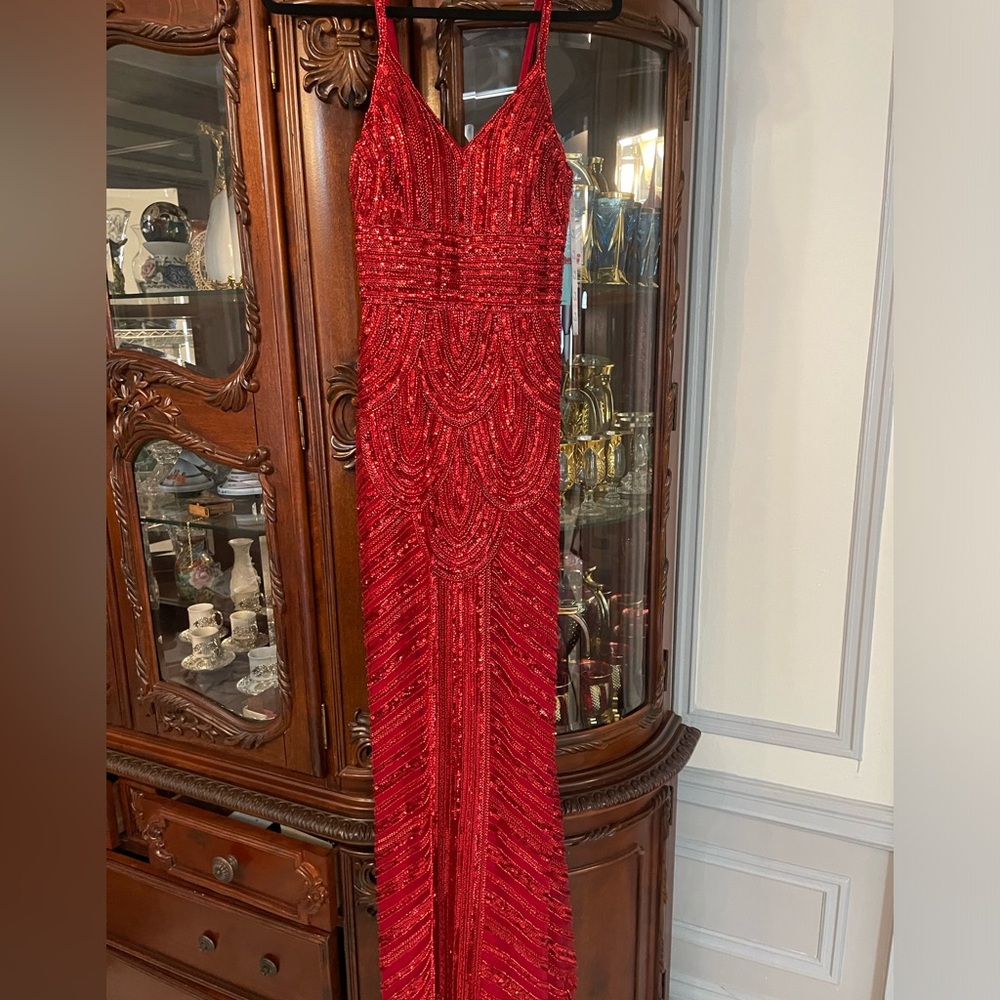 Red corset back gown